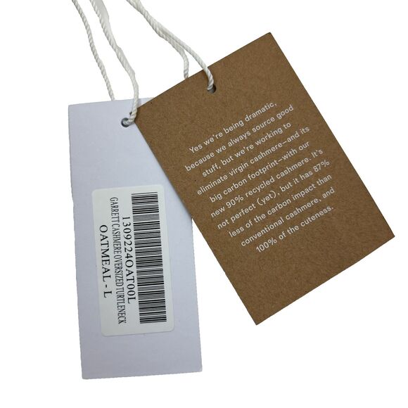 Reformation Garrett Cashmere Cropped Turtleneck Sweater Size L Oatmeal Knit NWT - Picture 12 of 16